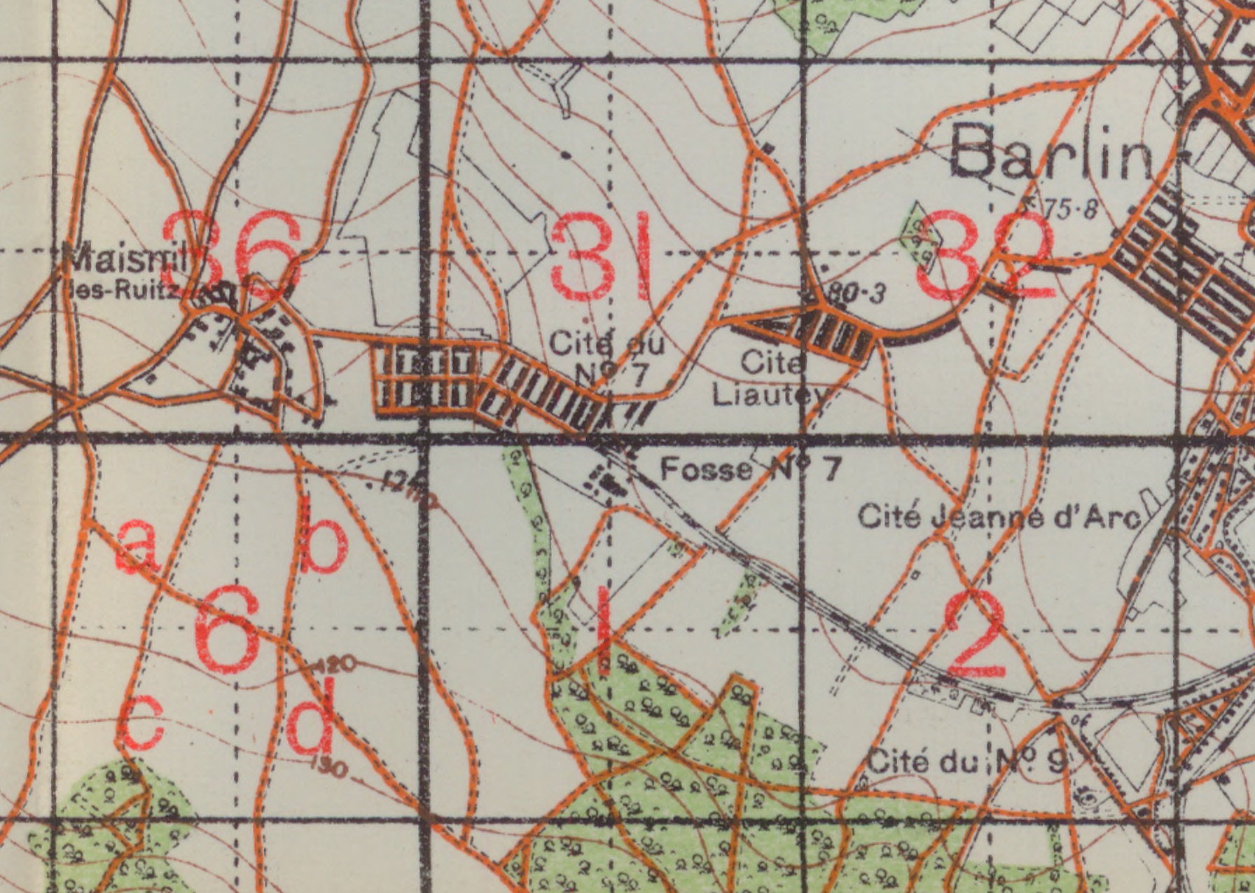 Map showing Maisnil-lès-Ruitz and Fosse n° 7.